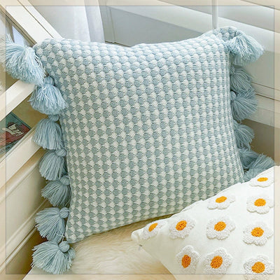 Funda de Cojín Tejido Verde Menta con Borlas - Almohada Decorativa Moderna para Sofá y Cama - Image 10