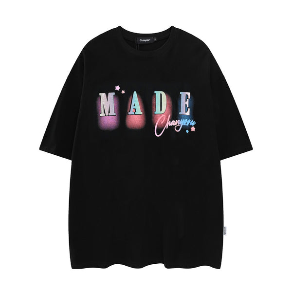 Camiseta Hombre Manga Corta Suelta Transpirable Estampado Letras Verano
