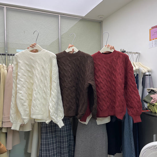 Suéter Tejido de Color Sólido con Estilo Retro para Mujer - Image 15