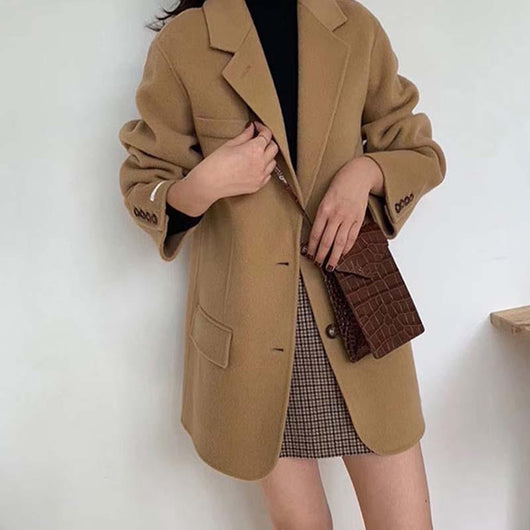 Abrigo Corto de Cachemira Reversible Estilo Retro para Mujer