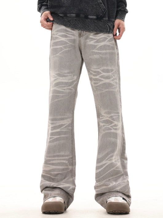 Jeans Rectos Desgastados a Mano Gris Mud con Rayas Retro - Image 4