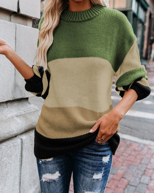 Suéter Tejido de Rayas para Mujer Cuello Redondo Otoño Invierno - Image 3