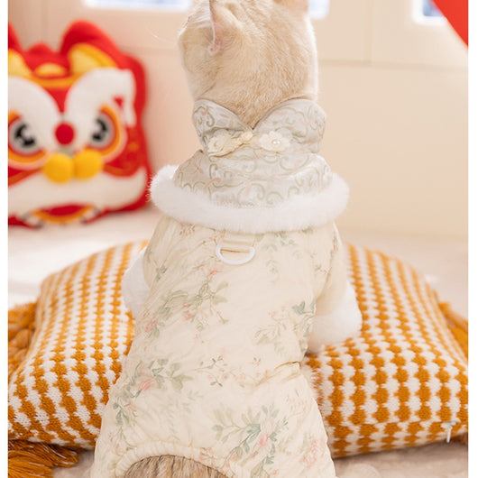 Mono Acolchado para Perros Pequeños Estilo Tang Floral Chino - Ropa de Invierno - Image 13