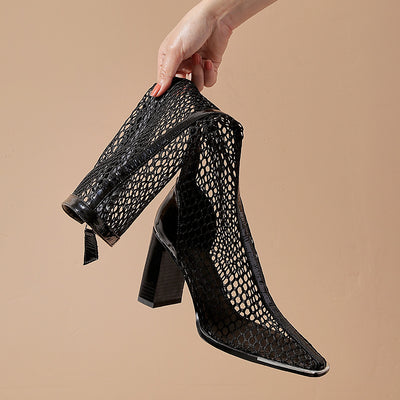 Botas de Tacón Robusto con Malla Trasera y Cierre - Negro - Image 7