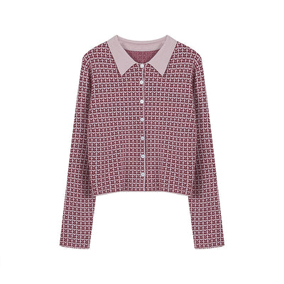 Cardigan Tejido Houndstooth con Cuello Polo para Mujer - Image 5