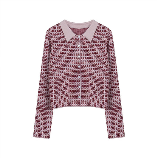 Cardigan Tejido Houndstooth con Cuello Polo para Mujer - Image 5