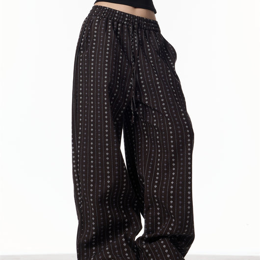 Pantalones Rectos Jacquard Retro Versátiles de Cintura Alta