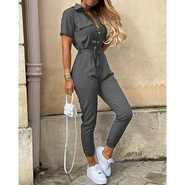 Jumpsuit Cargo con Cuello y Estampado - Cinturón Incluido