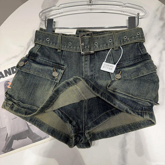 Shorts Denim Retro para Mujer con Bolsillos Grandes y Cinturón - Image 26
