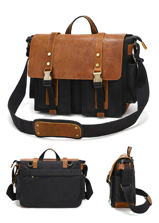 Bolsa Bandolera de Lona Encerada y Cuero Genuino - Image 16