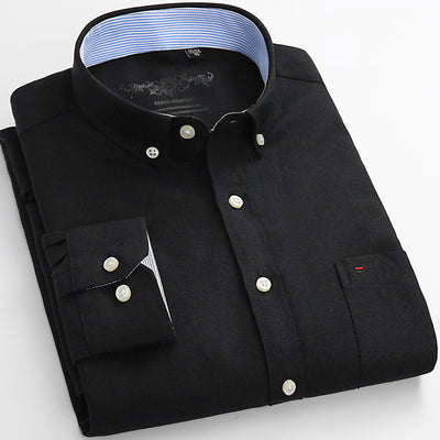 Camisa Oxford de Algodón Casual para Hombre - Manga Larga Color Sólido - Image 8