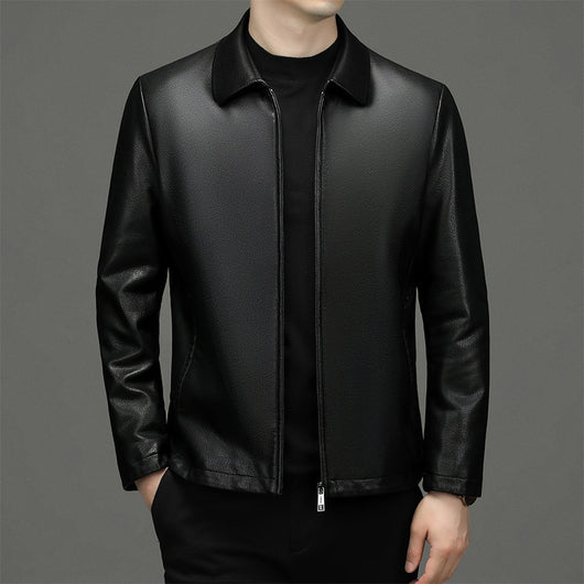 Chaqueta de Cuero Ecológico para Hombre con Solapa - Abrigo de Piel Auténtica - Image 5