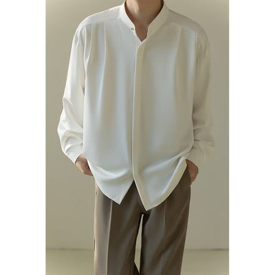 Camisa Casual Holgada de Manga Larga con Cuello Alzado para Hombre - Image 2