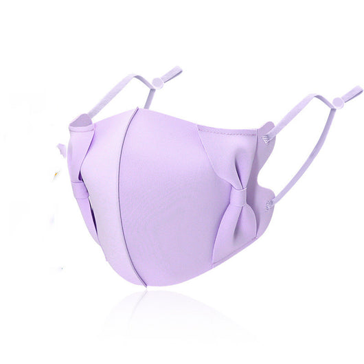 Light blue ice silk face mask with decorative bows on the sides and adjustable ear loops, shown on a white background. - Image 12