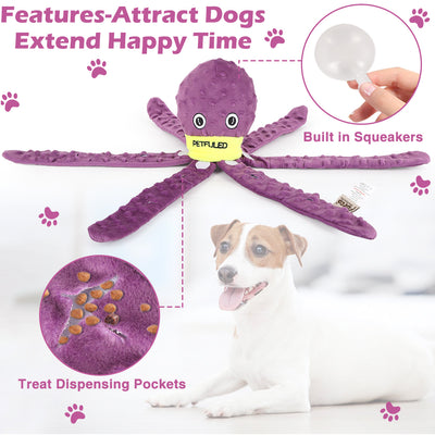Blue plush octopus dog snuffle toy with a cartoon crying face and a yellow "PETFULED" band, designed for interactive play. - Image 5