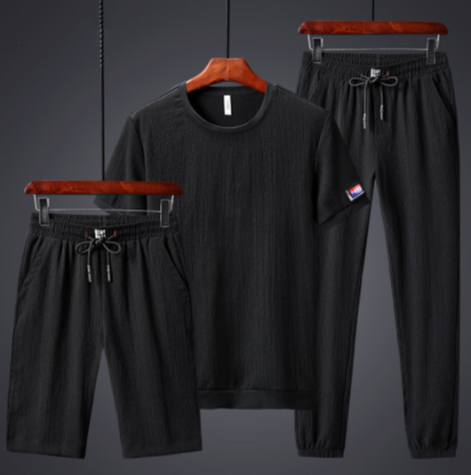 Traje Deportivo de Tres Piezas Talla Grande Tela Ice Silk Elástica - Image 8