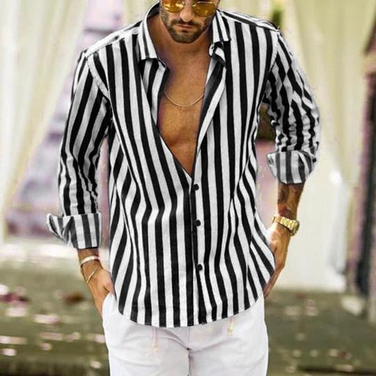 Camisa Casual de Rayas con Mangas Largas para Hombre - Image 7