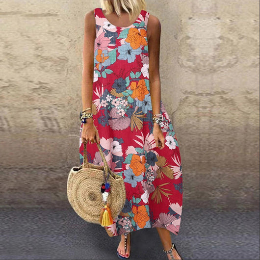 Vestido Suelto Midi Étnico Estampado sin Mangas para Mujer Verano - Image 3