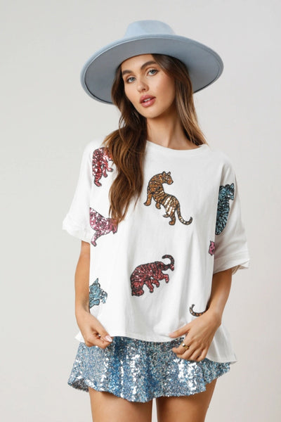 Blusa Tigre con Lentejuelas - Camiseta Holgada y Casual - Image 9