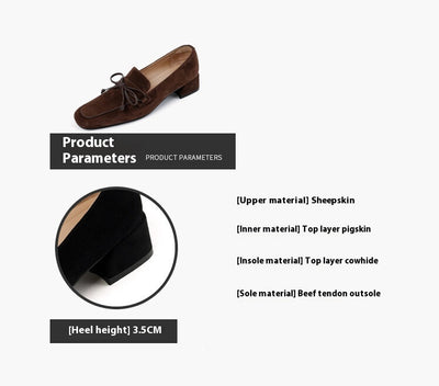Zapatos de Tacón Grueso con Punta Cuadrada y Moño - Comodidad Premium en Cuero Dividido - Image 12