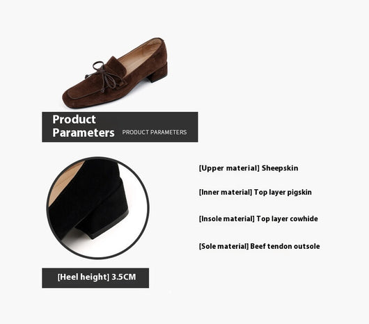 Zapatos de Tacón Grueso con Punta Cuadrada y Moño - Comodidad Premium en Cuero Dividido - Image 12