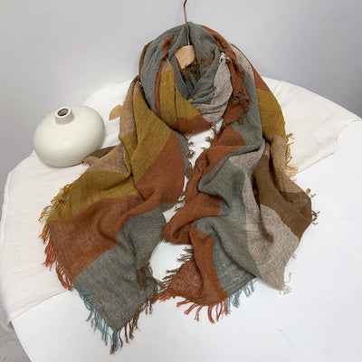 Pañuelo de Algodón y Lino a Rayas - Chal Suave para Mujer - Image 9