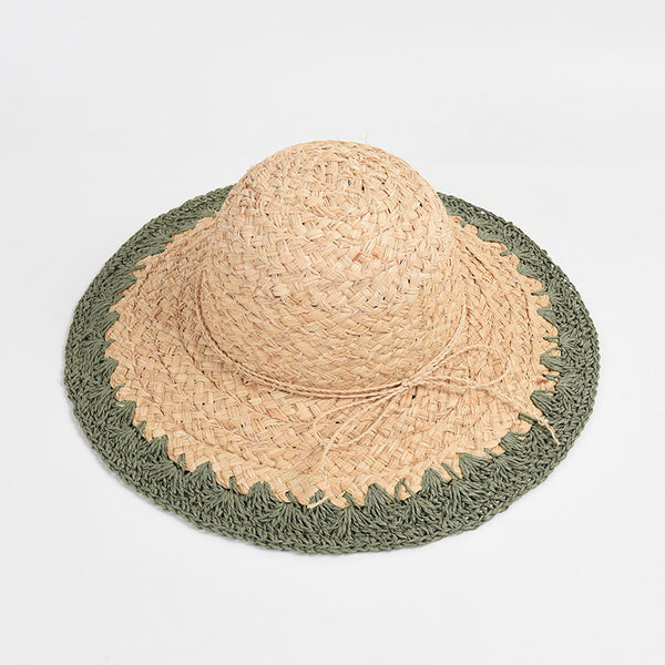 Sombrero de Rafia con Ala Ancha y Protección Solar con Ajuste de Color