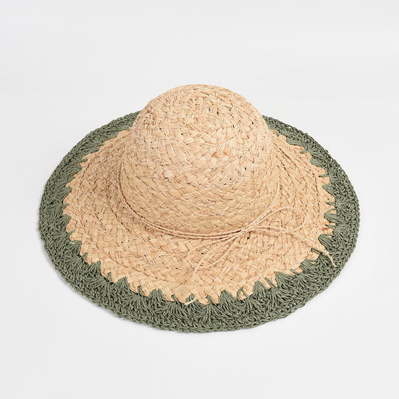 Sombrero de Rafia con Ala Ancha y Protección Solar con Ajuste de Color