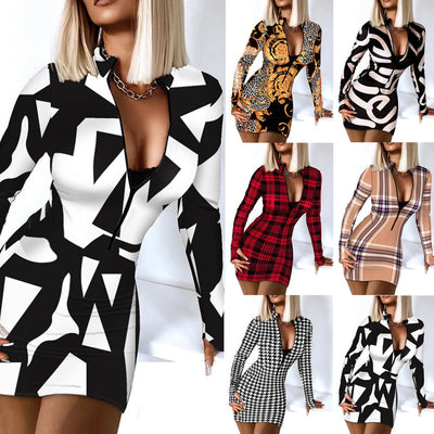 Vestido Ajustado con Cierre y Bolsillo Lateral - Manga Larga Cuello V