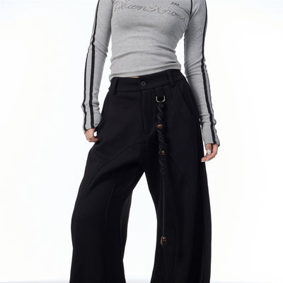Pantalón de Traje Slim Retro Americano con Efecto Drapeado