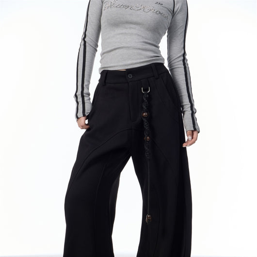 Pantalón de Traje Slim Retro Americano con Efecto Drapeado