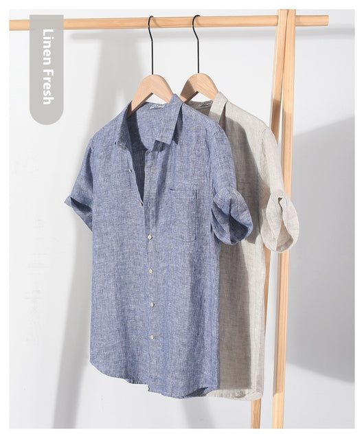 Camisa de Lino Casual para Hombre con Cuello Cuadrado - Image 23