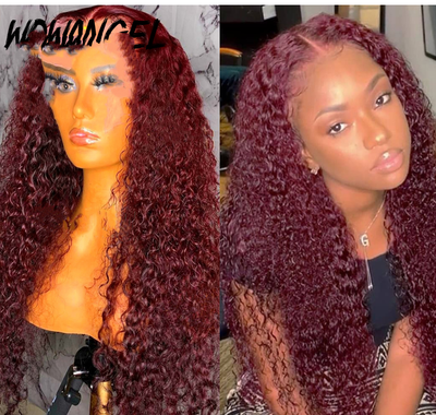 Peluca Rizada Voluminosa Fibra de Maíz Rojo Vino - Cabello Largo Esponjoso