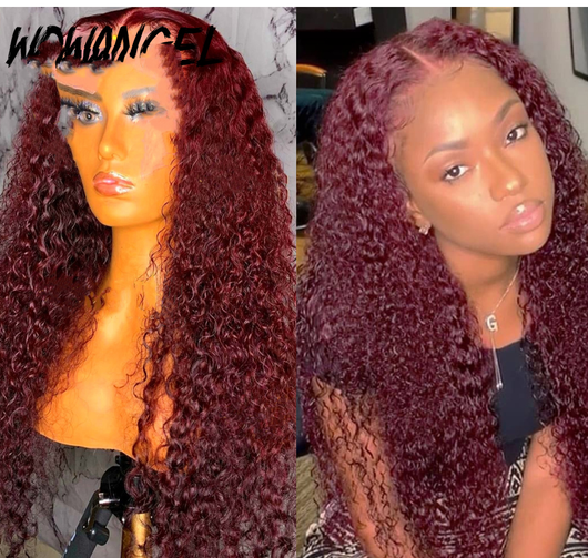 Peluca Rizada Voluminosa Fibra de Maíz Rojo Vino - Cabello Largo Esponjoso