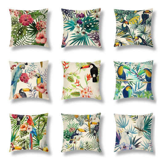 Funda de Almohada Decorativa Serie Tropical en Lino