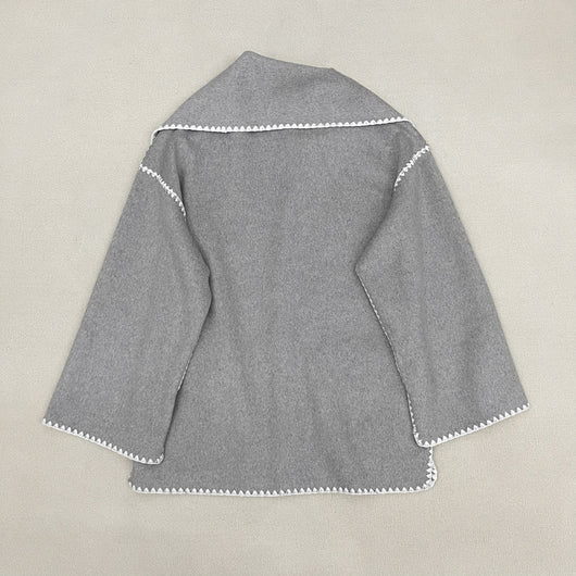 Abrigo de Lana Suelto con Cuello Bufanda de Borlas para Otoño e Invierno - Image 18