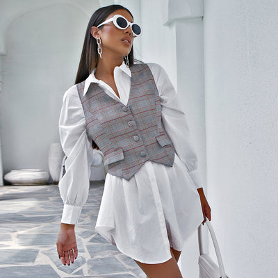 Chaleco Cardigan Abierto a Cuadros - Estilo Urbano Europeo - Image 7