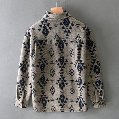Camisa Casual de Lana Jacquard Retro para Hombre - Manga Larga Otoño - Image 3