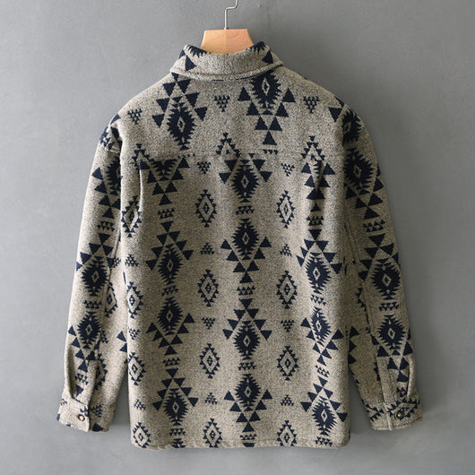 Camisa Casual de Lana Jacquard Retro para Hombre - Manga Larga Otoño - Image 3