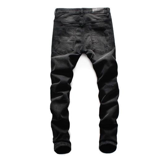 Jeans Slim Fit Negro con Parches Estilo Hong Kong para Hombre - Image 4
