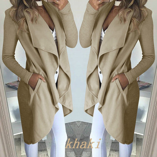 Abrigo Trench Largo Entallado Talla Grande con Cuello Polo