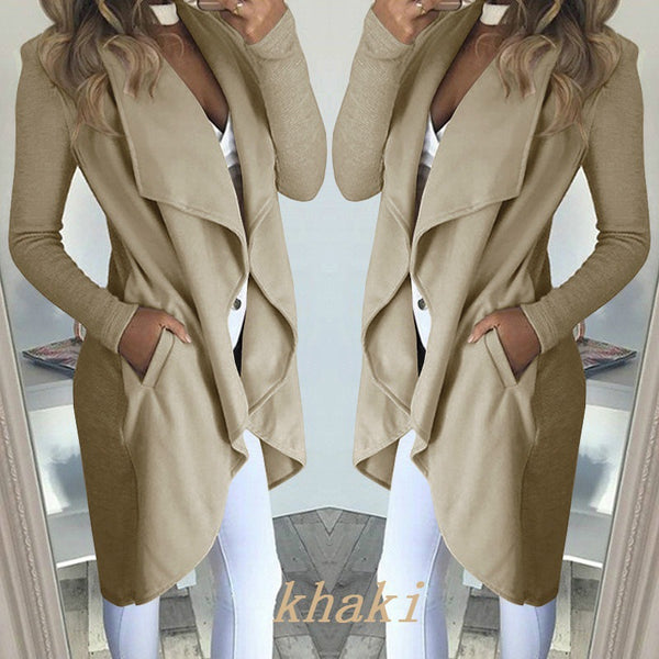 Abrigo Trench Largo Entallado Talla Grande con Cuello Polo