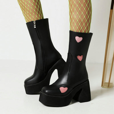 Botines para Mujer con Tacón Alto Grueso y Plataforma - Patrón Leche - Image 18
