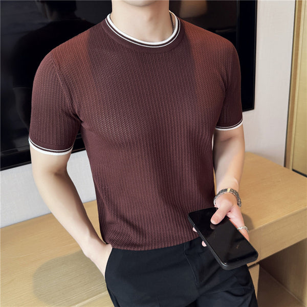 Camiseta de Cuello Redondo con Contraste de Colores en Algodón Stretch