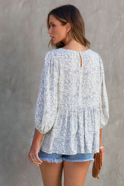 Blusa Floral Estampada con Mangas Linterna - Suelta y Cómoda para Mujer - Image 9