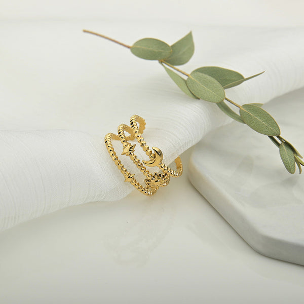 Anillo Ajustable Estrella de Seis Puntas y Luna