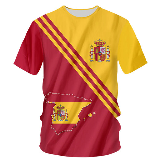 Yellow short-sleeve t-shirt with the colorful Coat of Arms of Spain printed on the front and sleeves. - Image 18