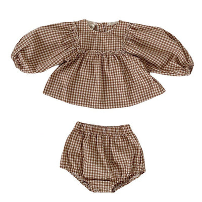 Conjunto Infantil Estilo Occidental con Blusa de Cuadros y Mangas Abullonadas - Image 8