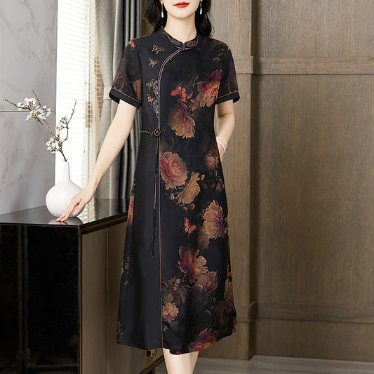 Cheongsam de Seda Mulberry Satinado - Estilo Occidental Moderno para Mujer