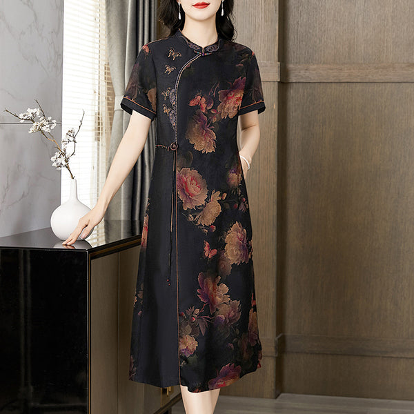 Cheongsam de Seda Mulberry Satinado - Estilo Occidental Moderno para Mujer